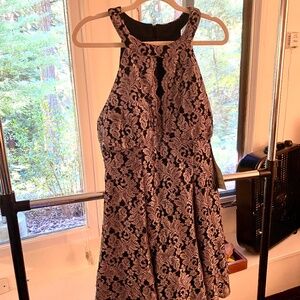 CoR & M Richards Black Lace Metallic Cocktail Formal Prom Dress Tulle